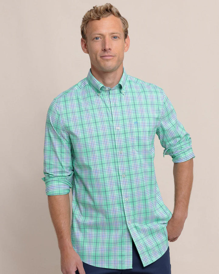 Southern Tide River Point Plaid Intercoastal Long Sleeve Sport Shirt: Jade Green