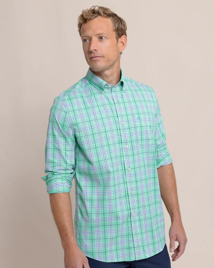 Southern Tide River Point Plaid Intercoastal Long Sleeve Sport Shirt: Jade Green