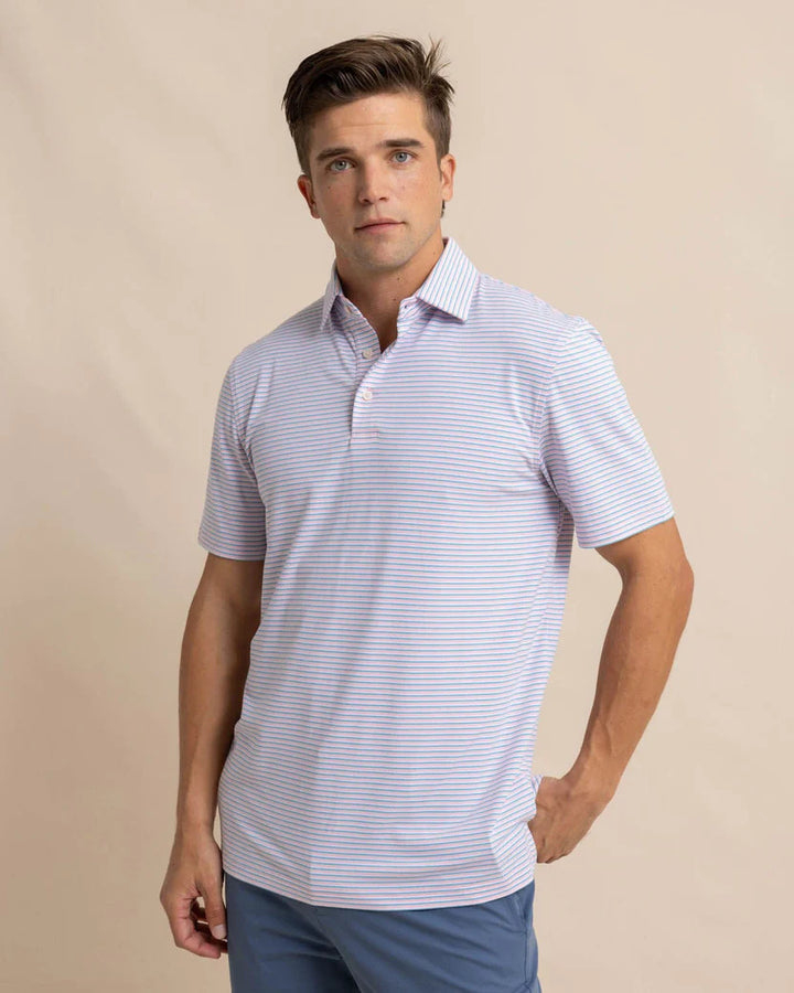 Southern Tide Ryder Heather Halls Performance Polo: Heather Pale Rosette Pink