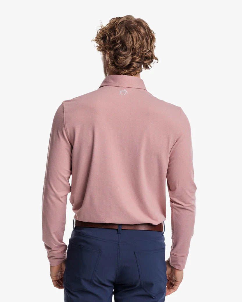 Southern Tide Ryder Heather Ridgeway Stripe Long Sleeve Performance Polo: Heather Dusty Coral