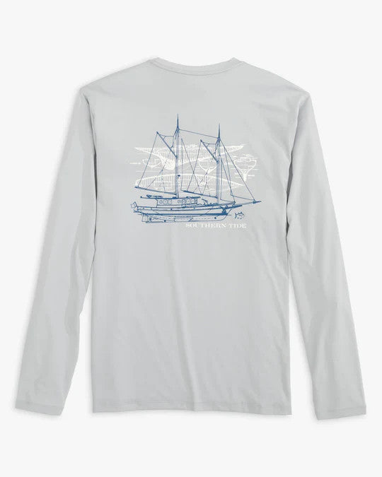 Southern Tide Long Sleeve Sail Boat Schematic Performance T-Shirt: Slate Grey