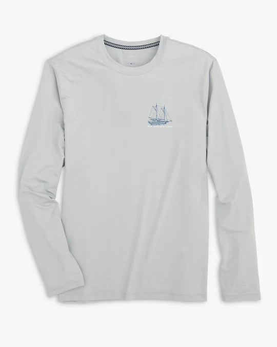 Southern Tide Long Sleeve Sail Boat Schematic Performance T-Shirt: Slate Grey