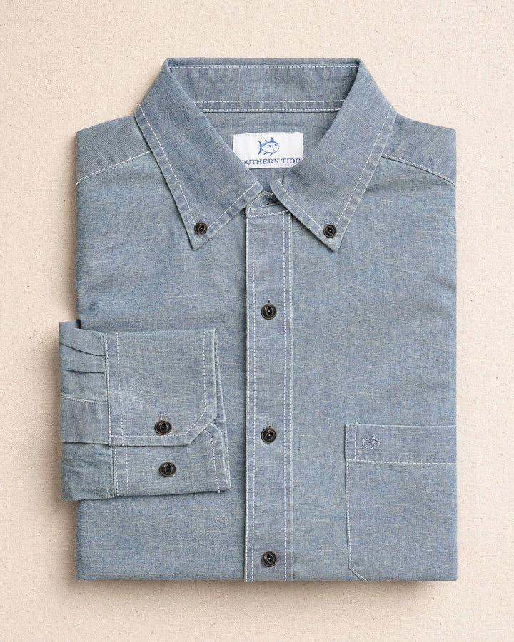 Southern Tide Sandy Beach Chambray Sport Shirt: Blue Chambray