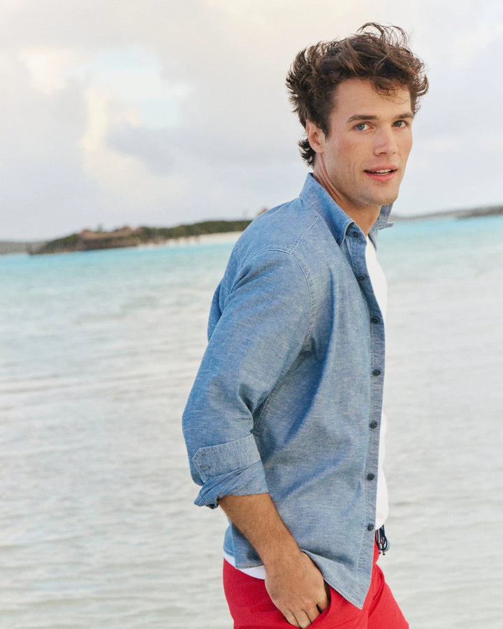 Southern Tide Sandy Beach Chambray Sport Shirt: Blue Chambray