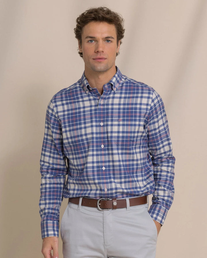 Southern Tide Sandy Shores Heather Skipjack Sport Shirt: Heather Nautical Blue