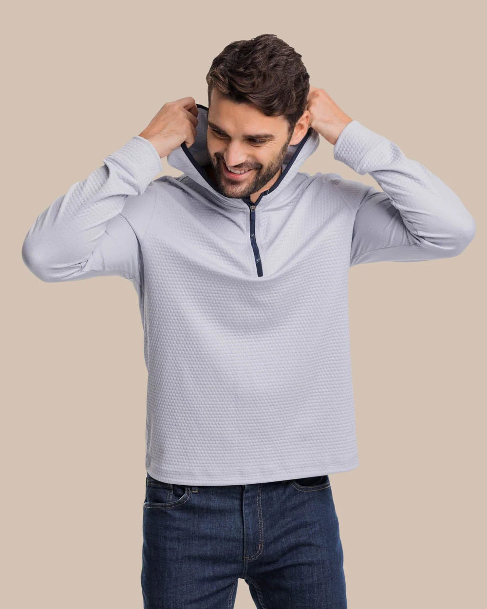 Southern Tide Scuttle Performance Quarter Zip Hoodie: Heather Slate Grey
