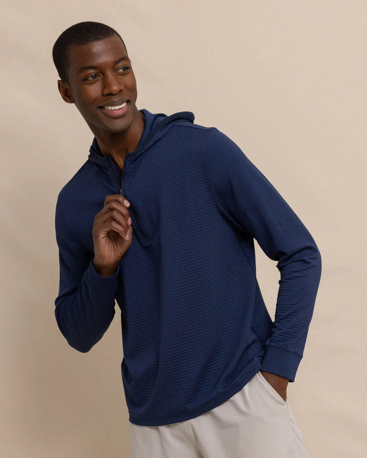 Southern Tide Scuttle Performance Quarter Zip Hoodie: Heather True Navy