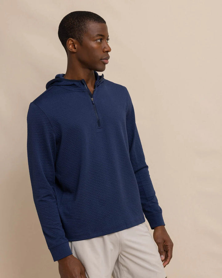 Southern Tide Scuttle Performance Quarter Zip Hoodie: Heather True Navy