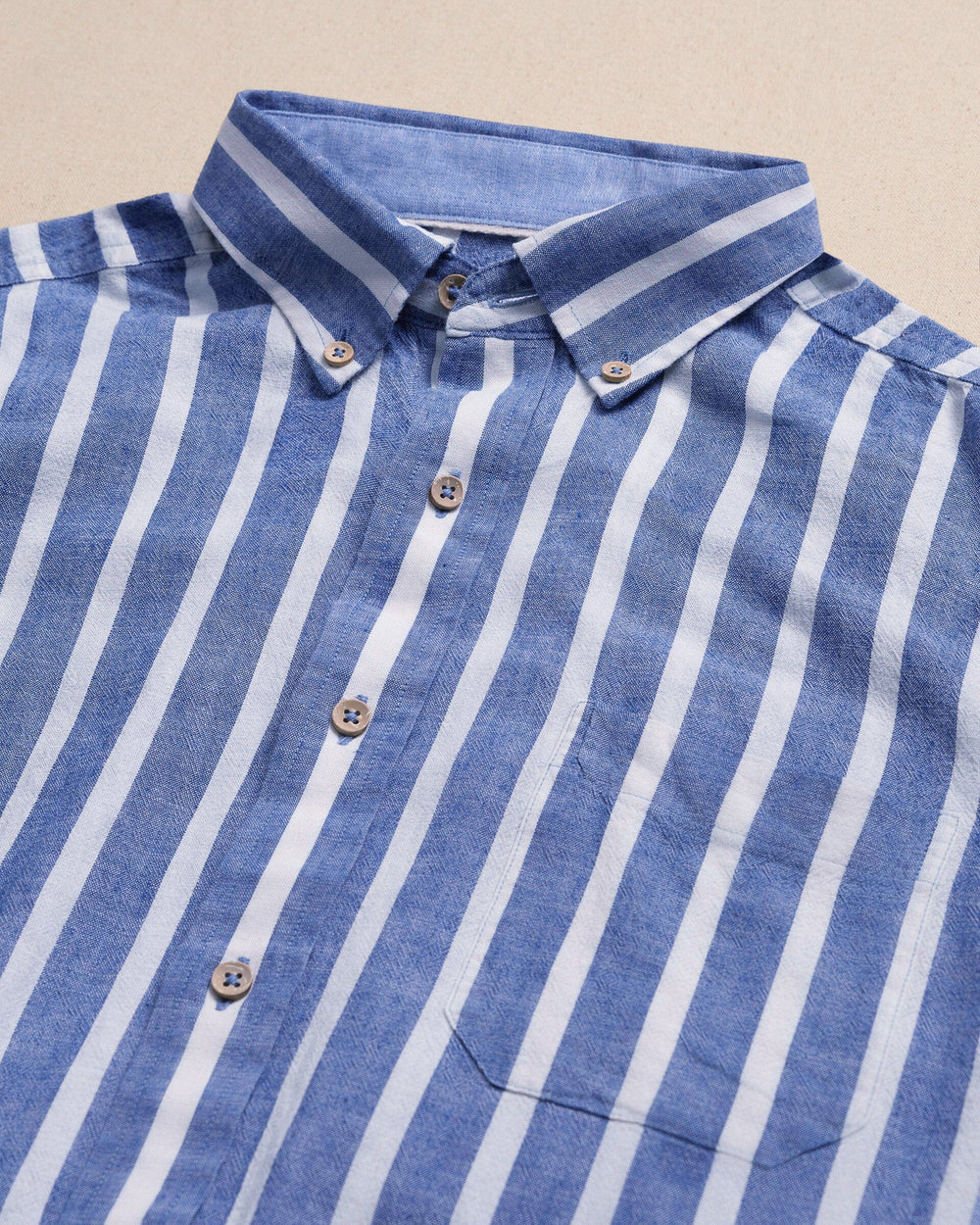 Southern Tide Seamark Stripe Linen Rayon Short Sleeve Sport Shirt: Nautical Blue