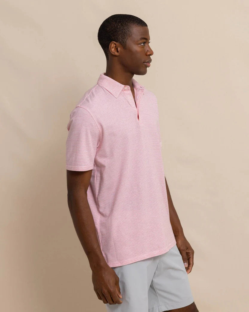 Southern Tide The Seaport Davenport Stripe Polo: Teaberry Pink