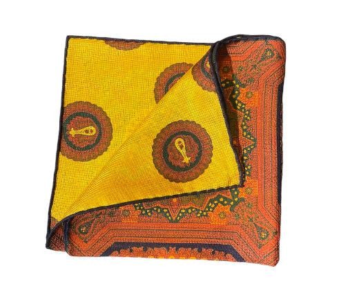 Seaward and Stearn Medallions Reversible Panama Silk Pocket Square: Rosewood