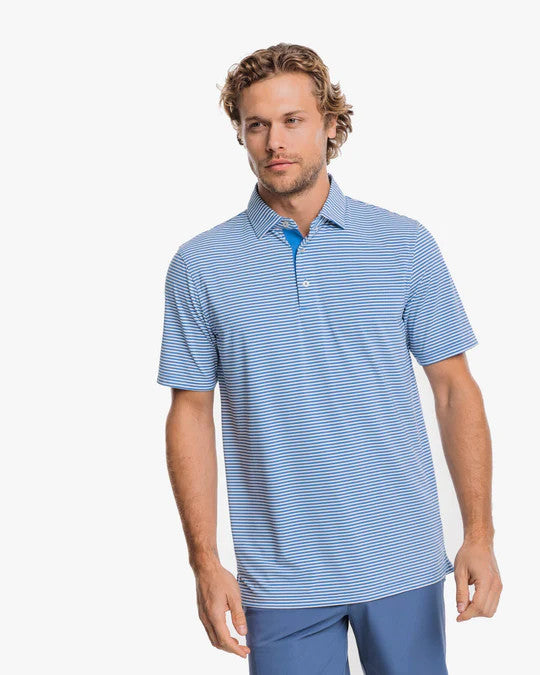 Southern Tide brrr°®-eeze Shores Striped Performance Polo Shirt: Cloud White