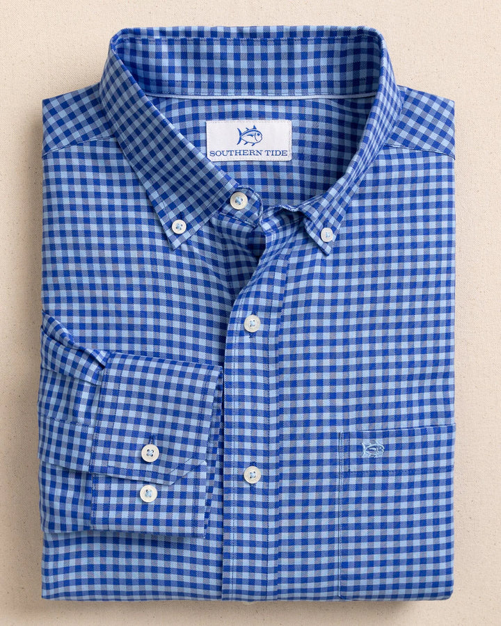 Southern Tide Silver Lake Plaid Skipjack Sport Shirt: Surf Blue