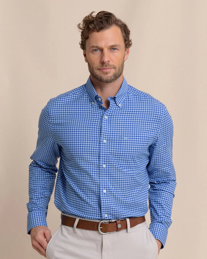 Southern Tide Silver Lake Plaid Skipjack Sport Shirt: Surf Blue