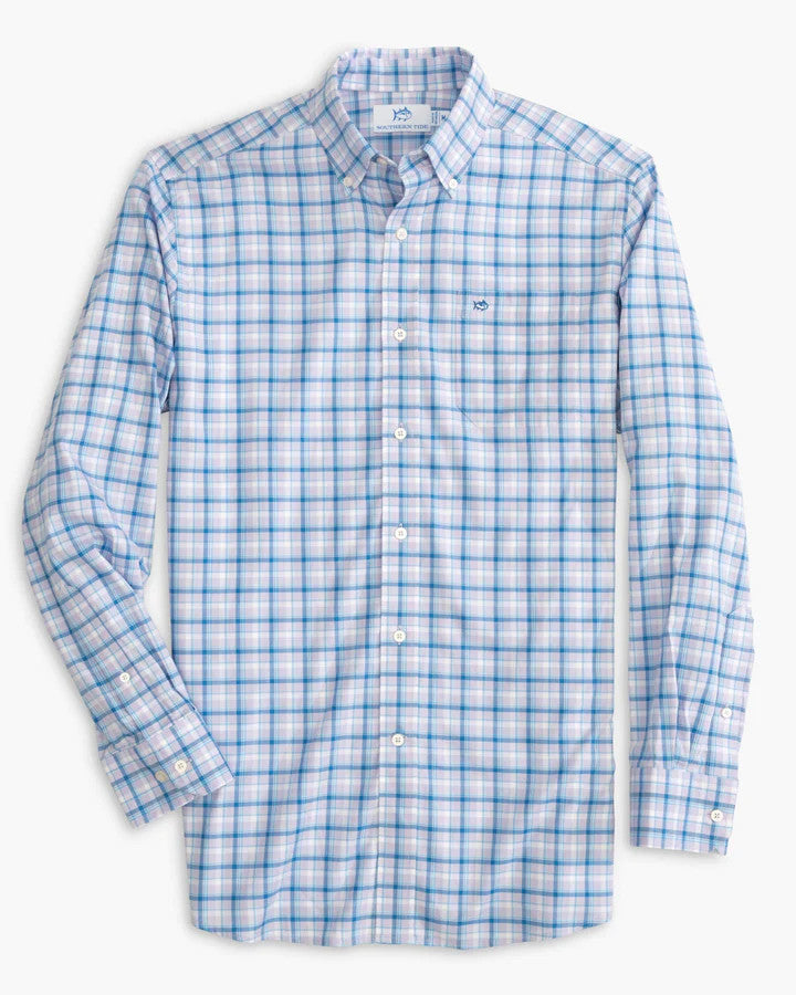 Southern Tide Skipjack Palermo Plaid Long Sleeve Sport Shirt: Orchid Petal