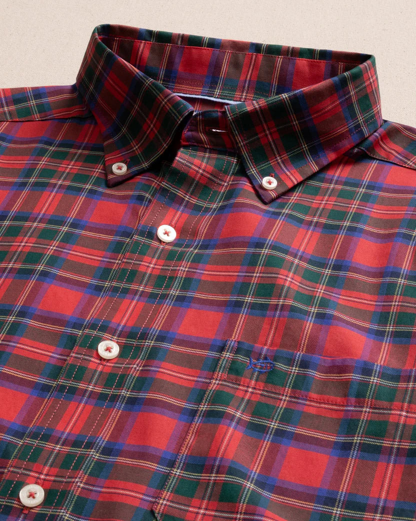 Southern Tide South Carolina Tartan Skipjack Sport Shirt: Crab Red