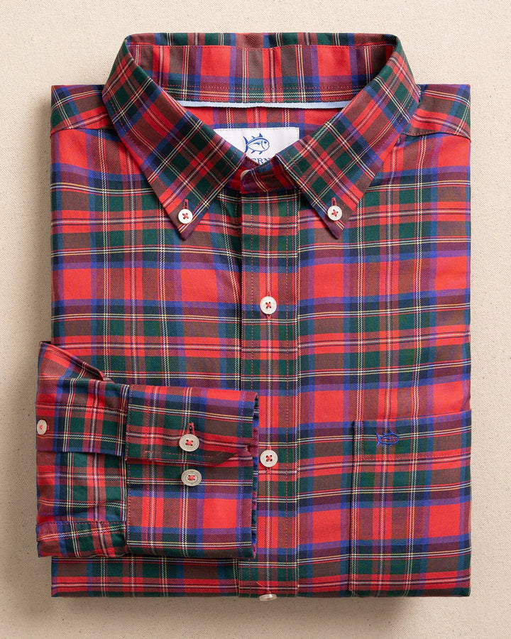 Southern Tide South Carolina Tartan Skipjack Sport Shirt: Crab Red