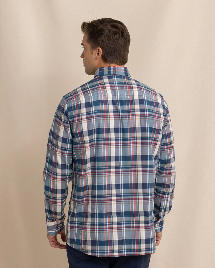 Southern Tide Southern Shores Plaid Skipjack Long Sleeve Sport Shirt: Dress Blue