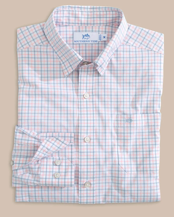 Southern Tide Charleston Larkin Check Long Sleeve Sport Shirt: Pale Rosette Pink