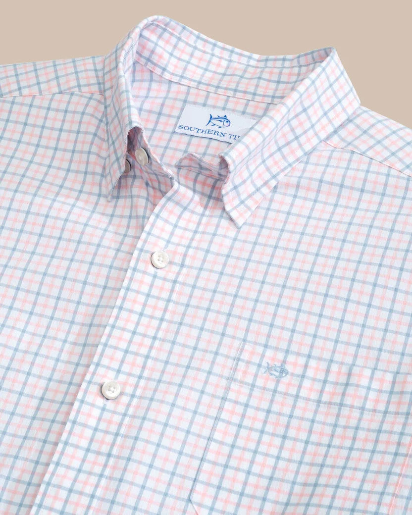 Southern Tide Charleston Larkin Check Long Sleeve Sport Shirt: Pale Rosette Pink