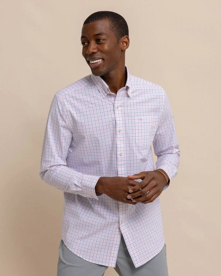 Southern Tide Charleston Larkin Check Long Sleeve Sport Shirt: Pale Rosette Pink