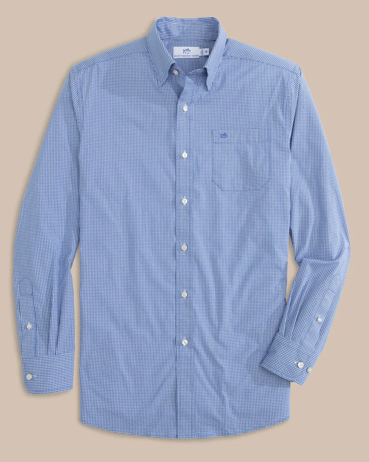 Southern Tide Charleston Parkwood Micro-Gingham Long Sleeve Sport Shirt: Cobalt Blue