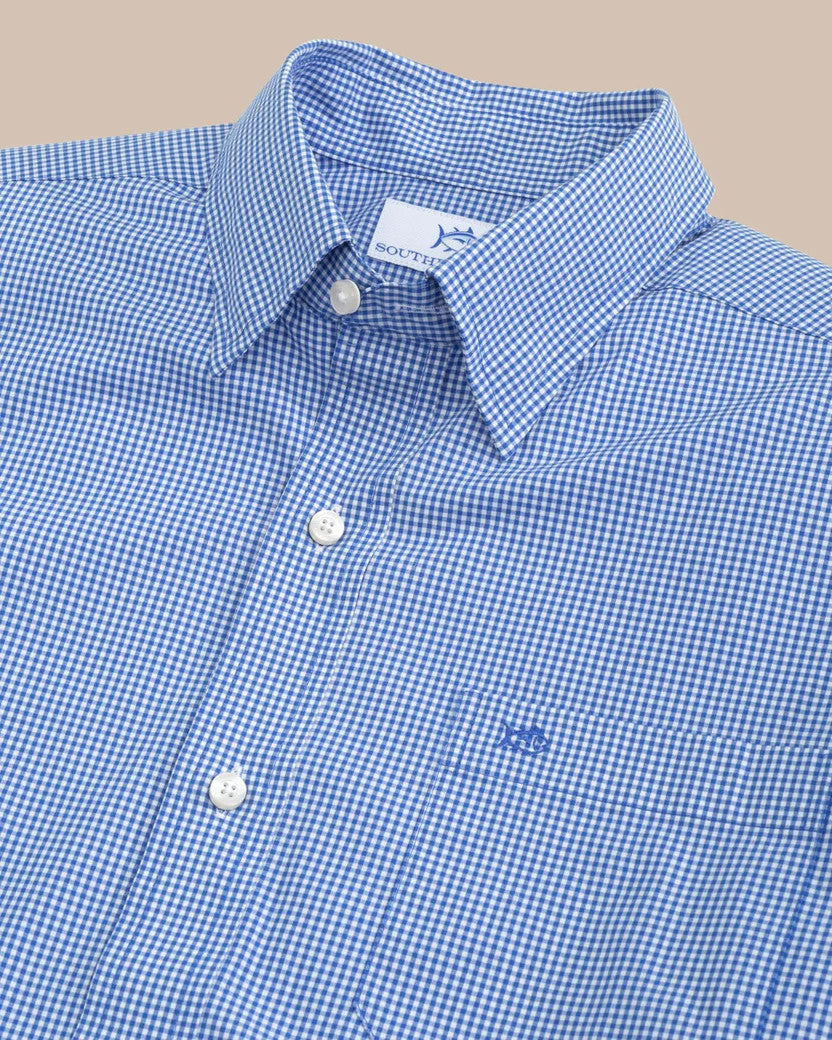 Southern Tide Charleston Parkwood Micro-Gingham Long Sleeve Sport Shirt: Cobalt Blue