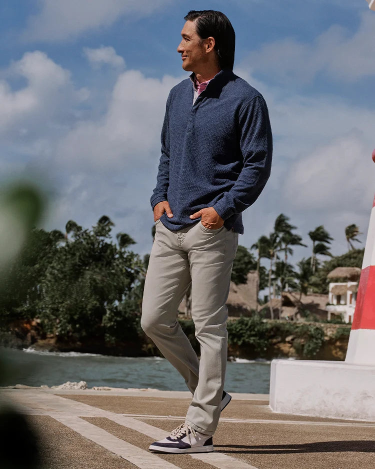 Johnnie-O Ransel Hidden Snap Pullover: Navy