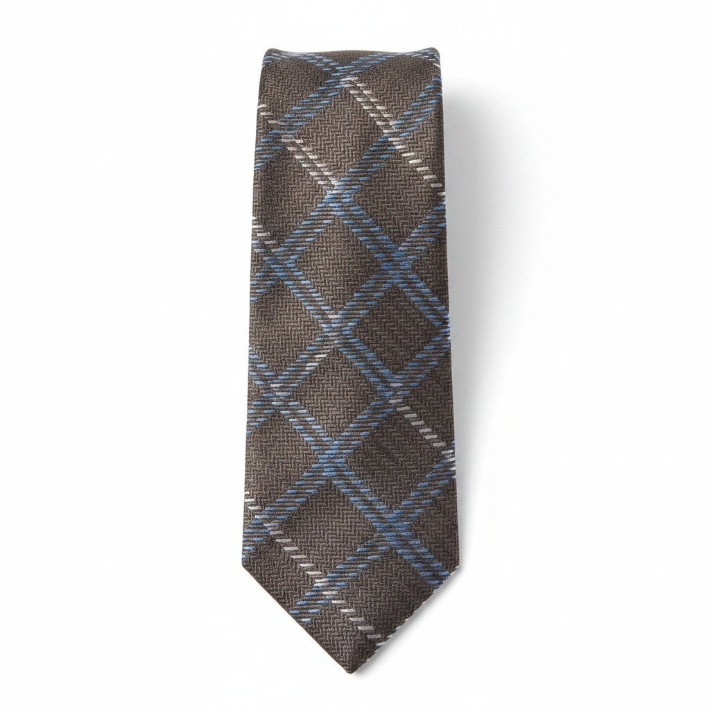 Robert Jensen Plaid Woven Tie: Steel Brown