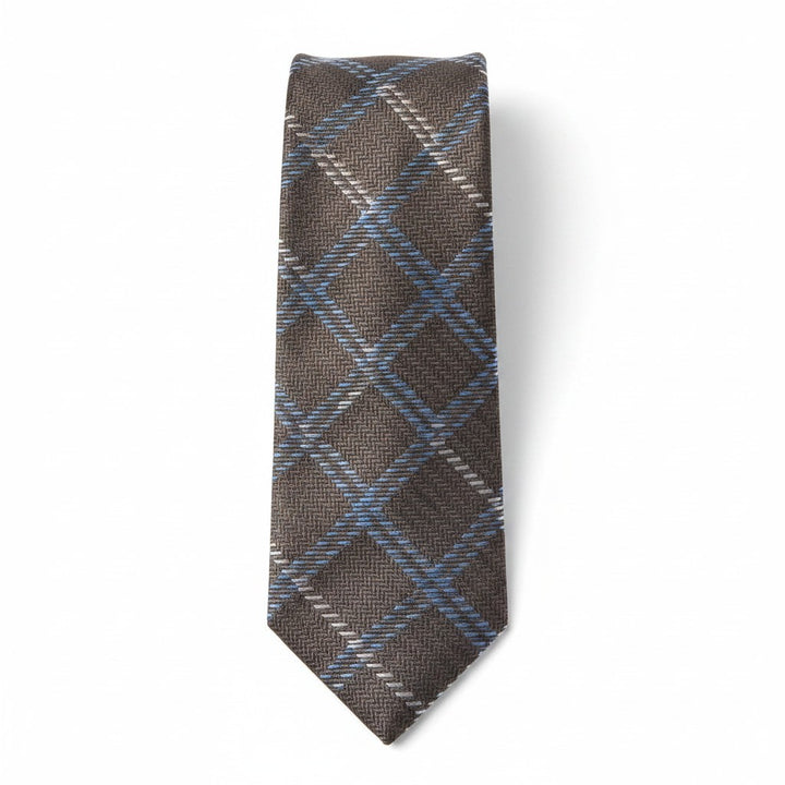 Robert Jensen Plaid Woven Tie: Steel Brown