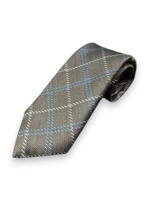 Robert Jensen Plaid Woven Tie: Steel Brown