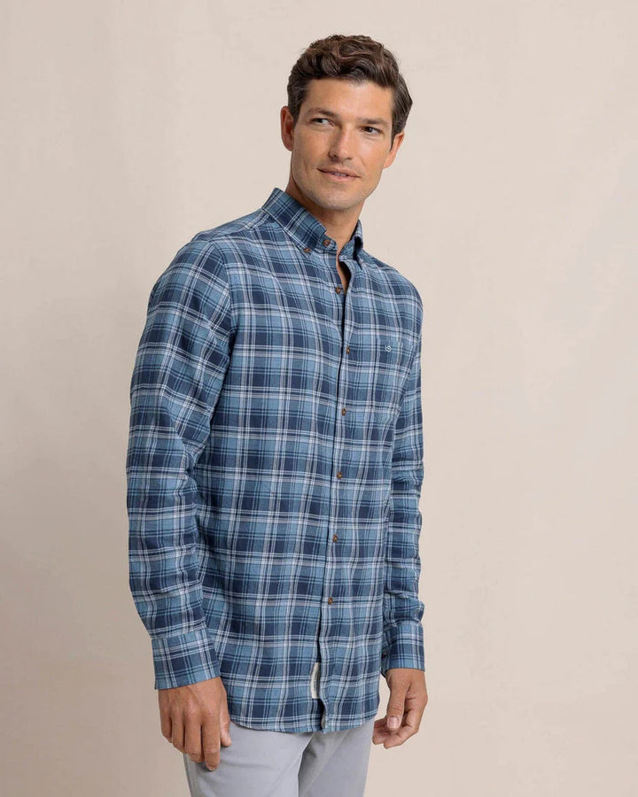 Southern Tide Stillwater Plaid Long Sleeve Sport Shirt: Sea Blue