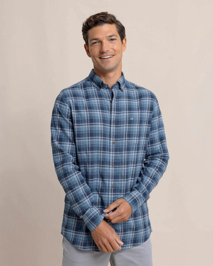 Southern Tide Stillwater Plaid Long Sleeve Sport Shirt: Sea Blue