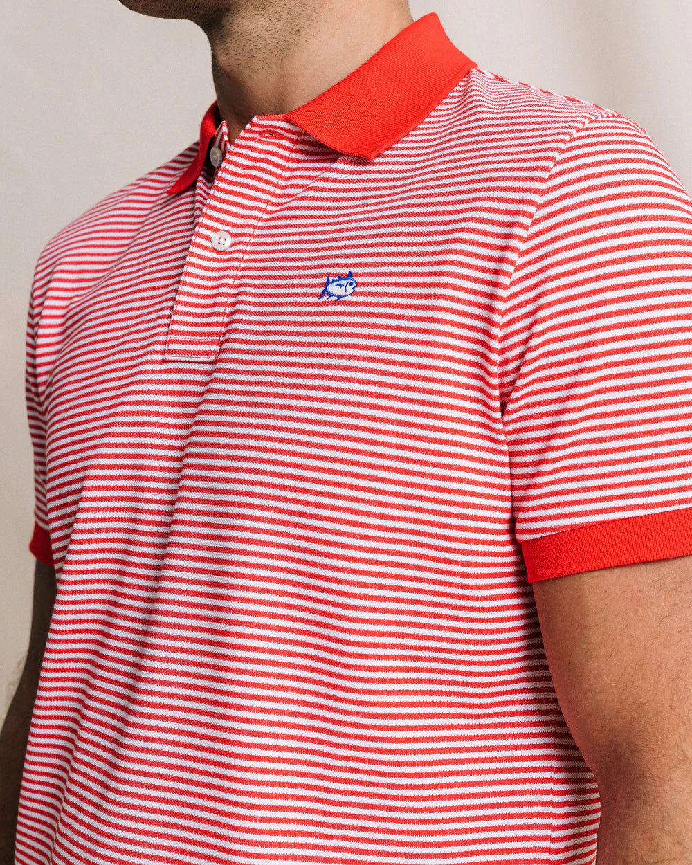 Southern Tide Striped Skipjack Polo: Channel Marker Red
