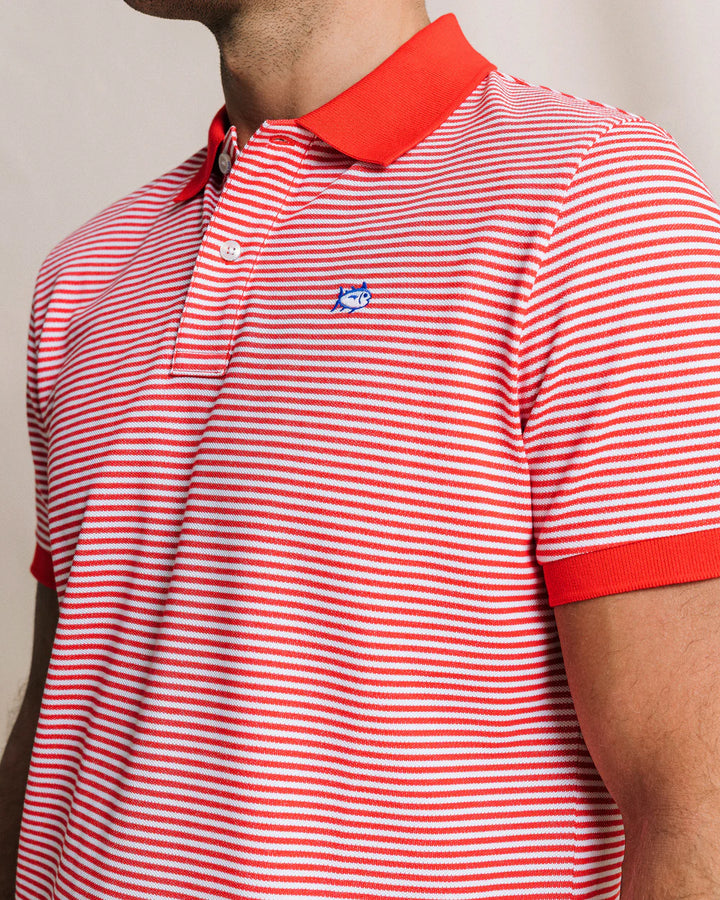 Southern Tide Striped Skipjack Polo: Channel Marker Red