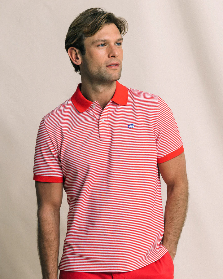 Southern Tide Striped Skipjack Polo: Channel Marker Red