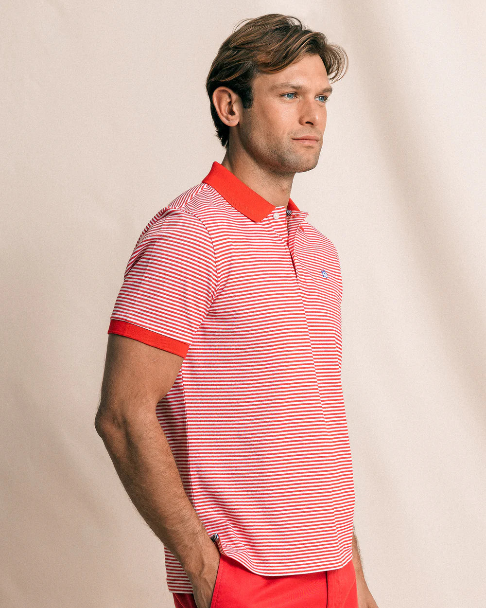 Southern Tide Striped Skipjack Polo: Channel Marker Red