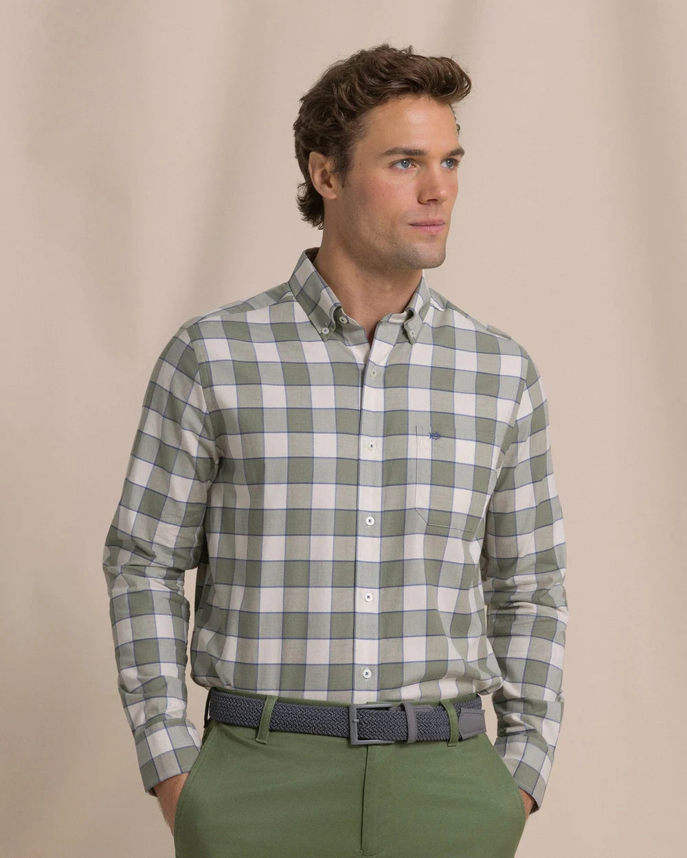 Southern Tide Sunny Cove Skipjack Sport Shirt: Heather Cedar Green