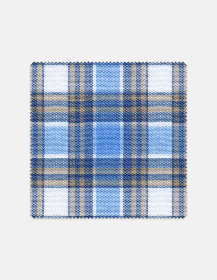 Stantt Tencel Cornflower Blue and Khaki Check Sport Shirt
