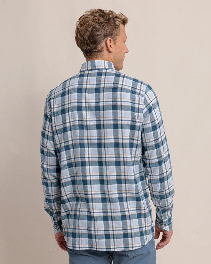 Southern Tide Sweetgrass Plaid Beach Flannel Long Sleeve Sport Shirt: Teal Haze