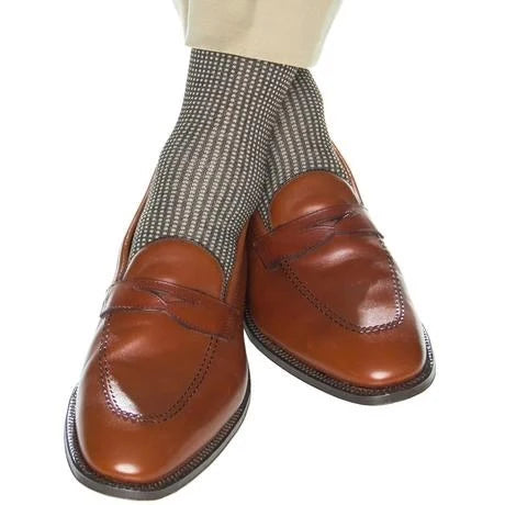 Dapper Classics Coffee and Taupe Greandine Fine Merino Wool Sock