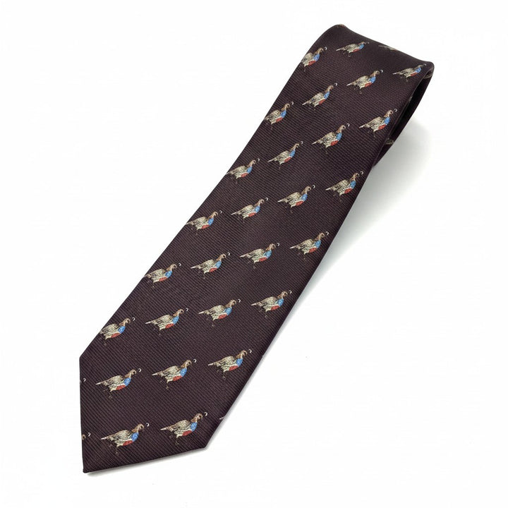 Robert Jensen Walking Pheasant Print Tie: Merlot Brown