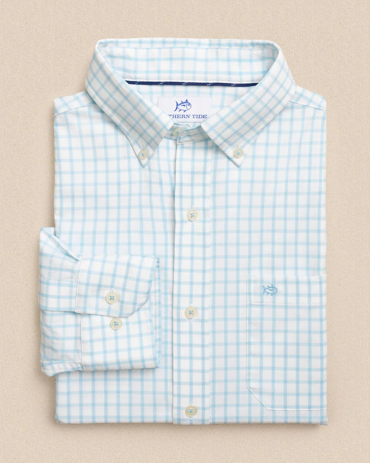 Southern Tide Tradewind Tattersall Coastal Breeze Sport Shirt: Tropical Breeze Blue
