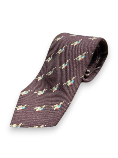 Robert Jensen Walking Pheasant Print Tie: Merlot Brown