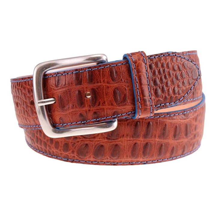 T.B. Phelps Travis Moc Croc Belt: Sport Rust with Blue Edge