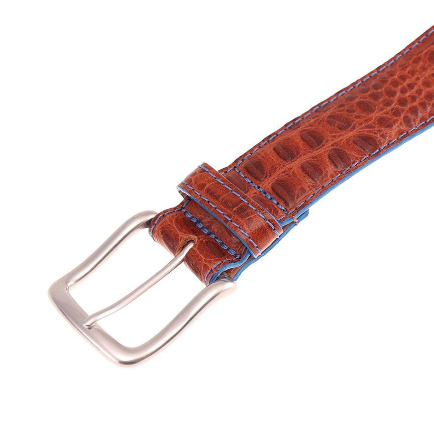 T.B. Phelps Travis Moc Croc Belt: Sport Rust with Blue Edge