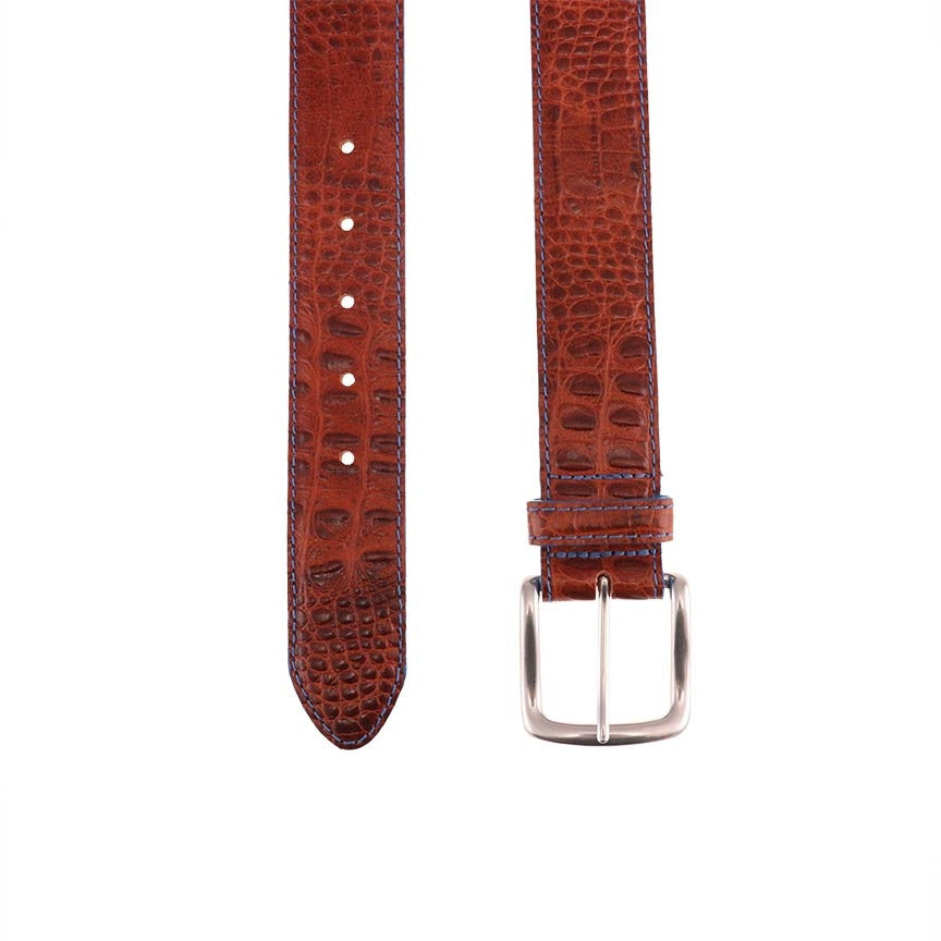 T.B. Phelps Travis Moc Croc Belt: Sport Rust with Blue Edge