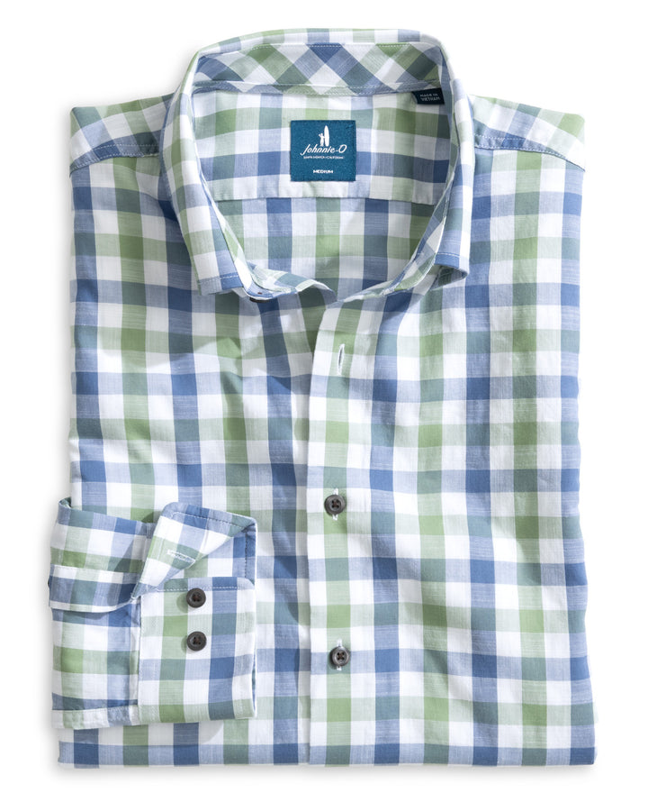 Johnnie-O Slub Cotton Button Down Shirt - Candler Exploded Check: Forest