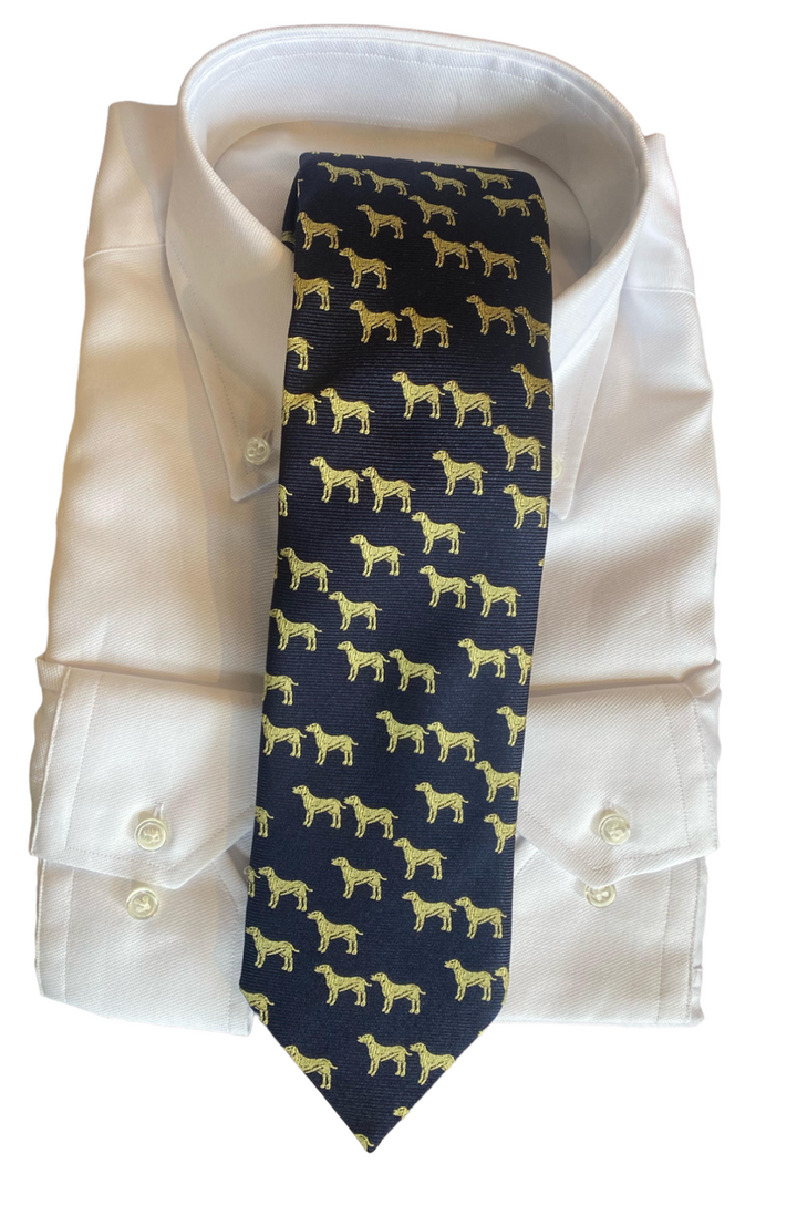 Seaward & Stearn Yellow Dog on Navy Tie