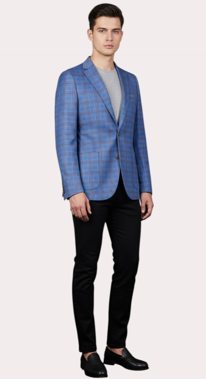 Paul Betenly Modern Soft Sport Coat: Blue/Brown Plaid